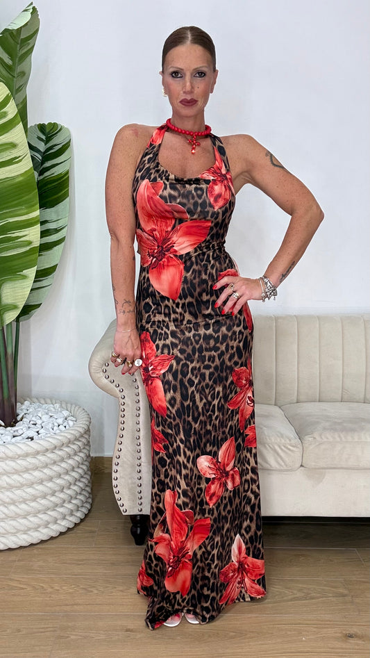 ABITO FLOWER RED ANIMALIER