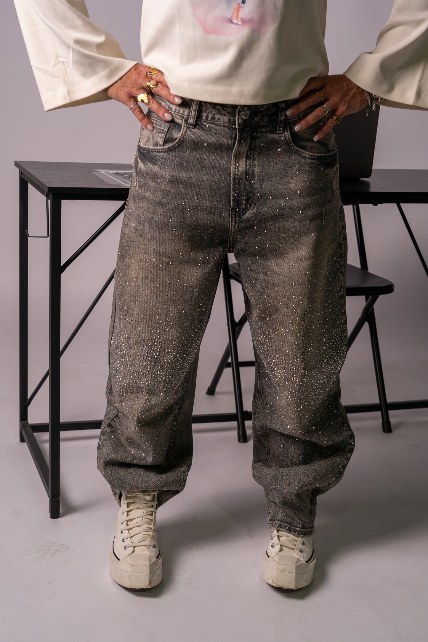 JEANS STRASS GREY!