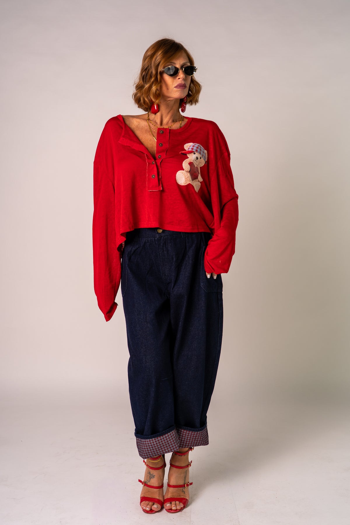 LONG SLEEVE TEDDY BOTTON REDโค๏ธ!