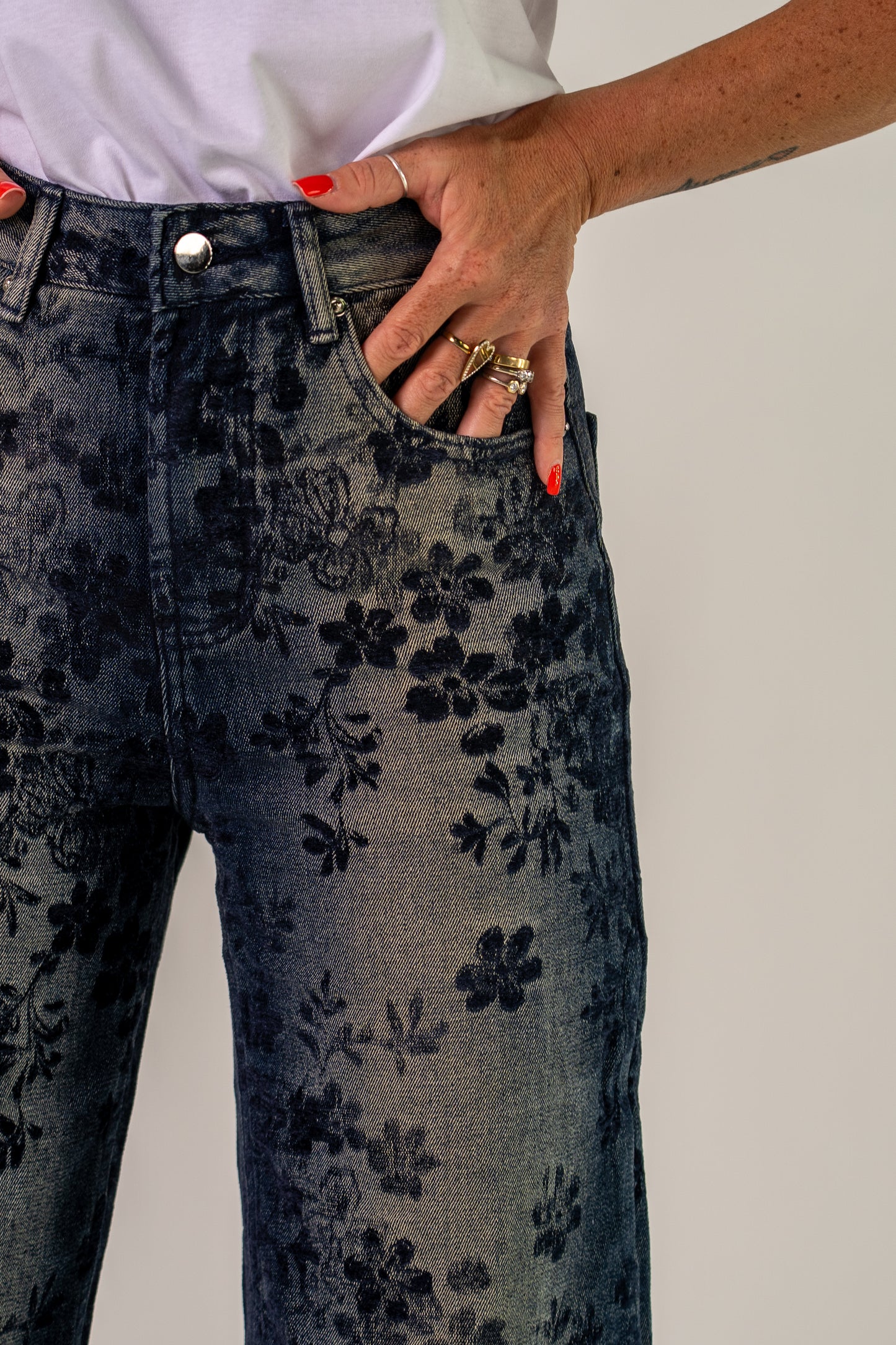 JEANS FLOWER BLU