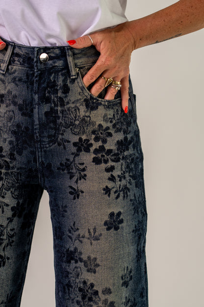 JEANS FLOWER BLU