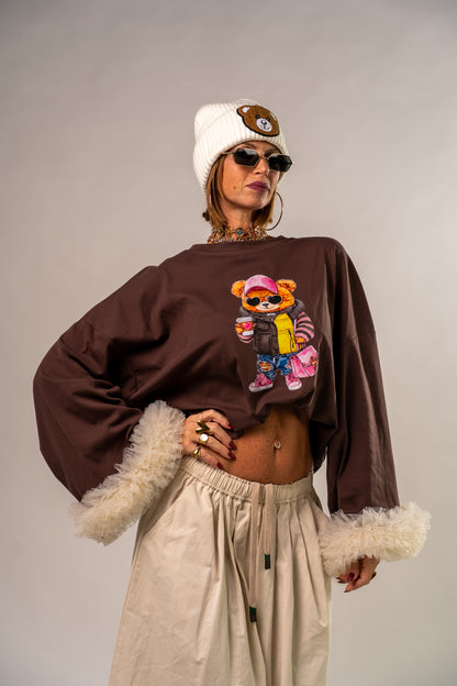 MAGLIA LONG SLEEVE TULLE BROWN!