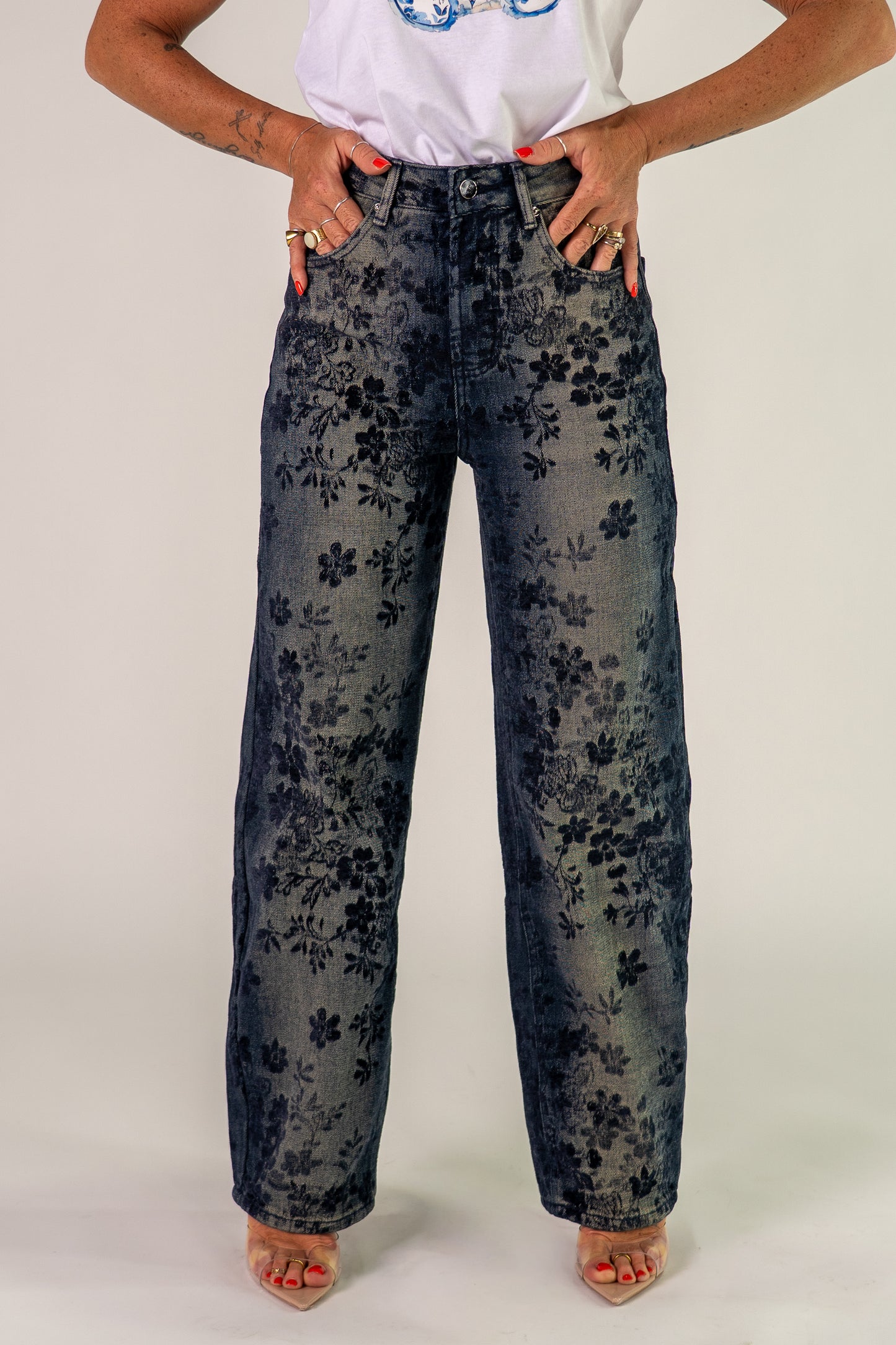 JEANS FLOWER BLU