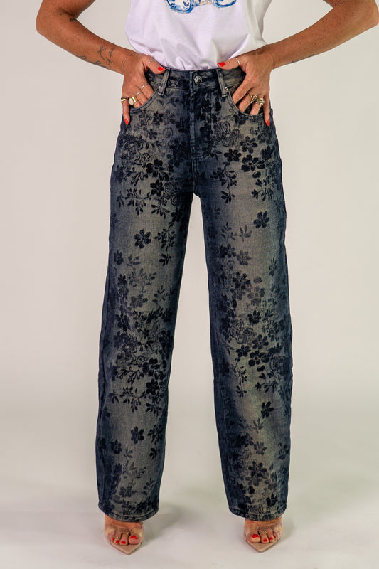 JEANS FLOWER BLU