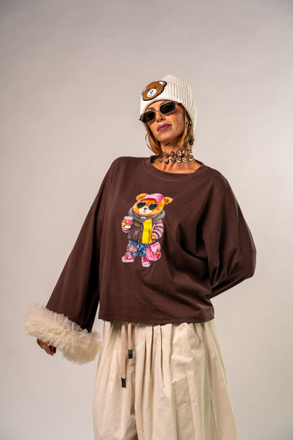 MAGLIA LONG SLEEVE TULLE BROWN!