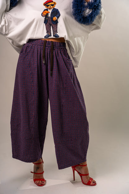 PANTALONE QUADRI TARTAN BLU!