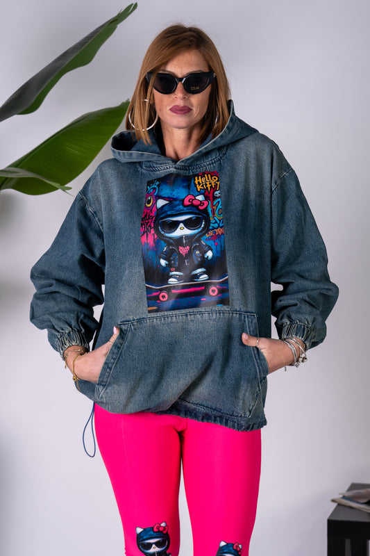 FELPA DENIM KITTY SKATE!