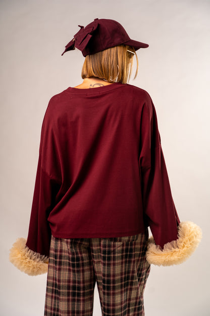 MAGLIA LONG SLEEVE TULLE BORDEAUX!
