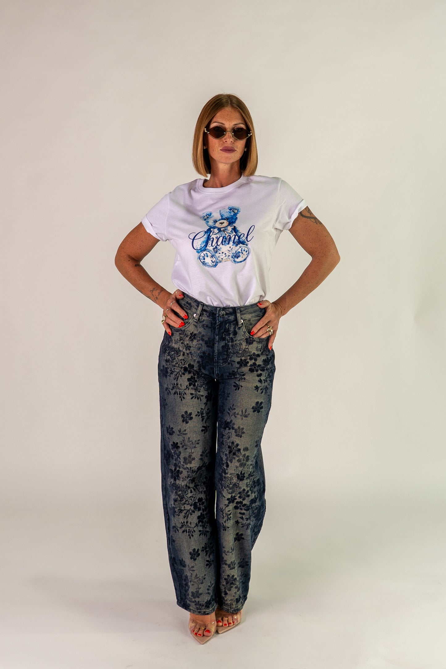 JEANS FLOWER BLU