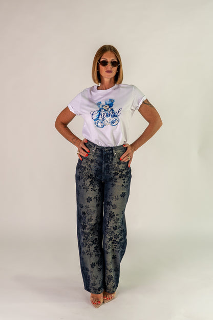JEANS FLOWER BLU
