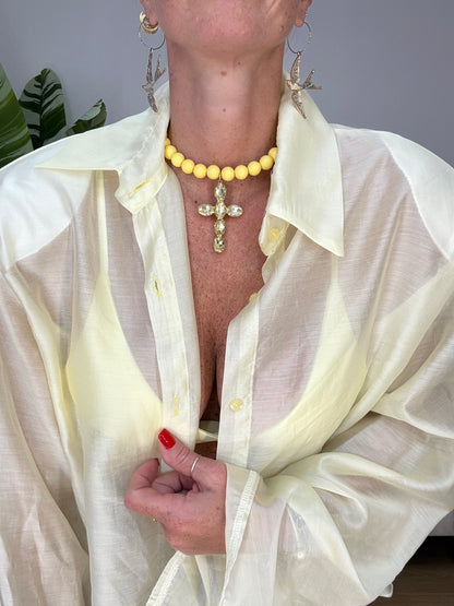 COLLANA CROCE E PERLE