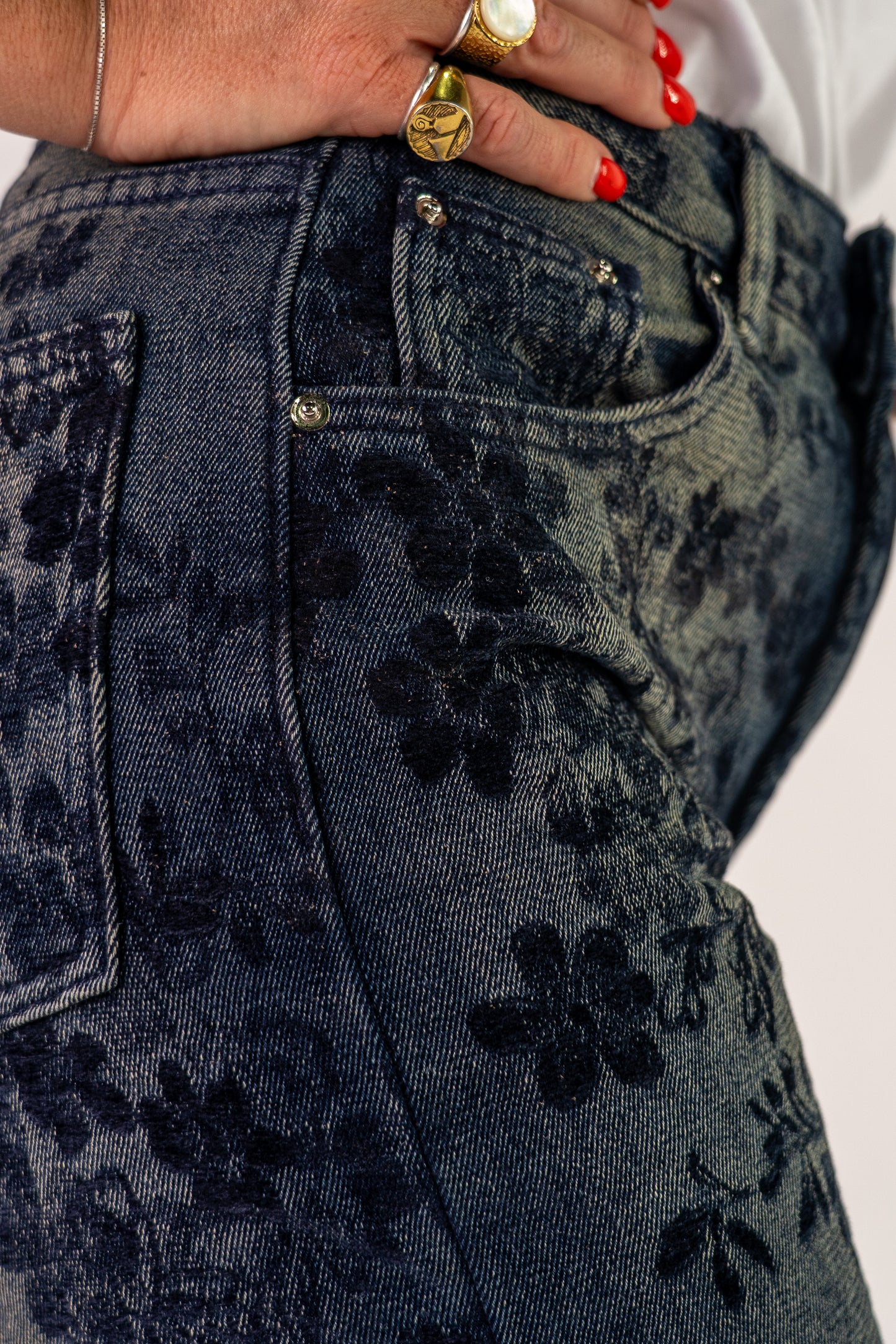 JEANS FLOWER BLU