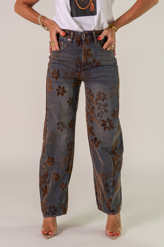 JEANS FLOWER BROWN