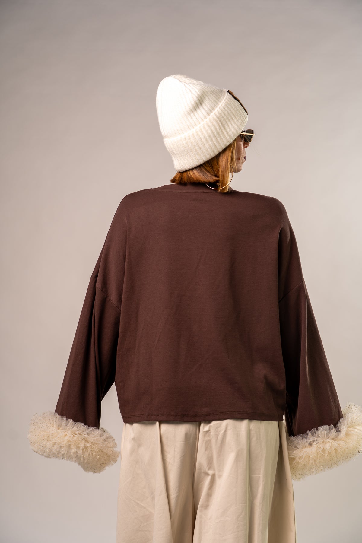 MAGLIA LONG SLEEVE TULLE BROWN!