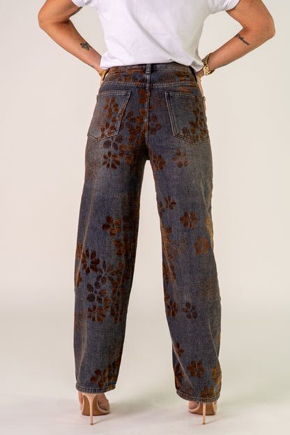 JEANS FLOWER BROWN