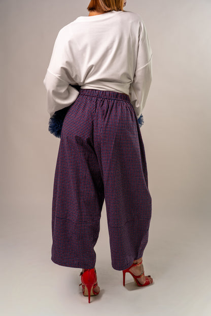 PANTALONE QUADRI TARTAN BLU!