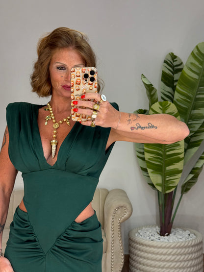 COLLANA CORNO E PENDENTI GREEN