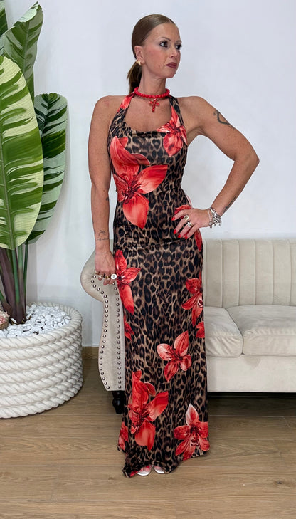 ABITO FLOWER RED ANIMALIER