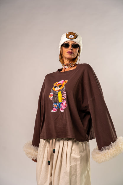 MAGLIA LONG SLEEVE TULLE BROWN!