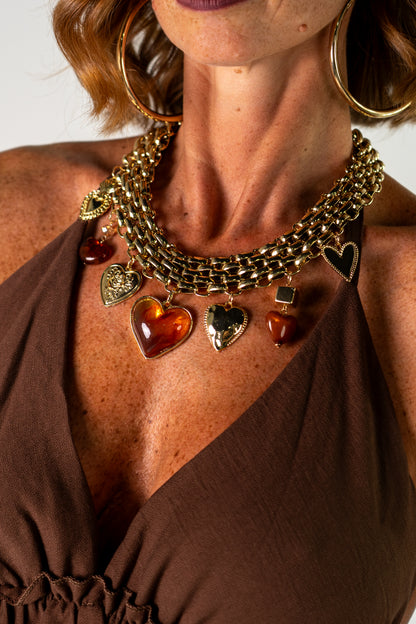 COLLANA CUORI BROWN