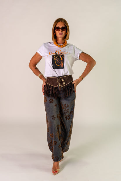 JEANS FLOWER BROWN
