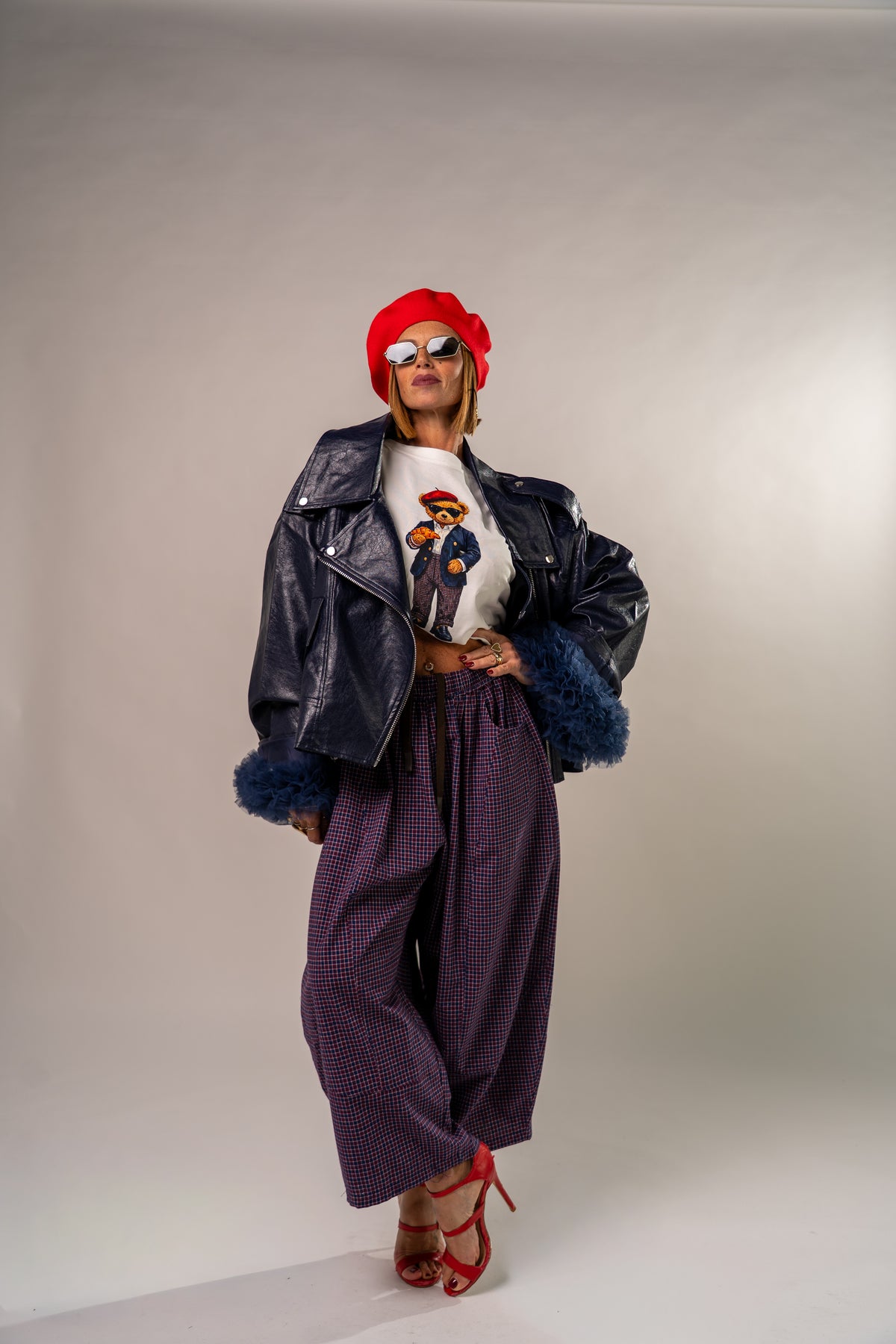 PANTALONE QUADRI TARTAN BLU!