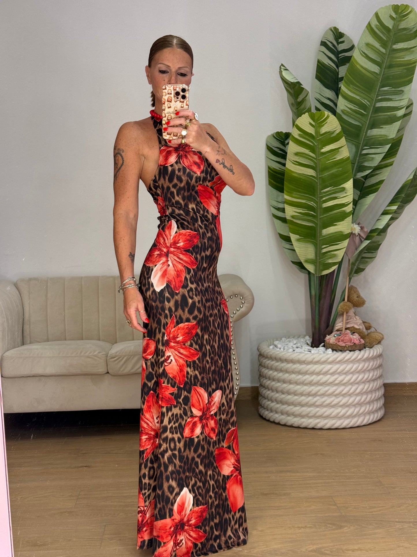 ABITO FLOWER RED ANIMALIER